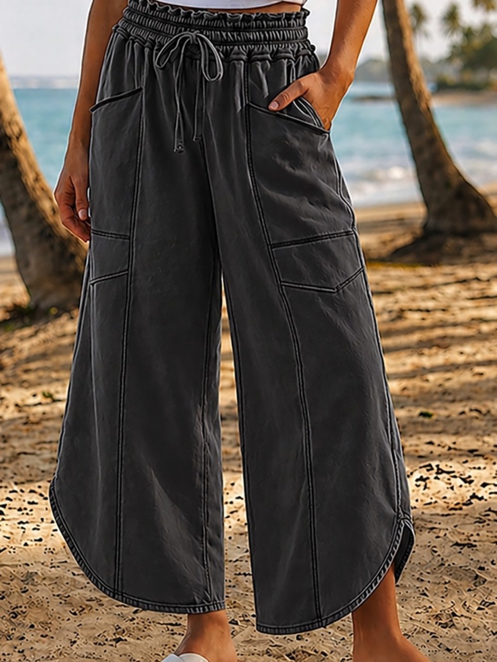LovLov Mineral Wash Soft Casual Tulip Hem Pants